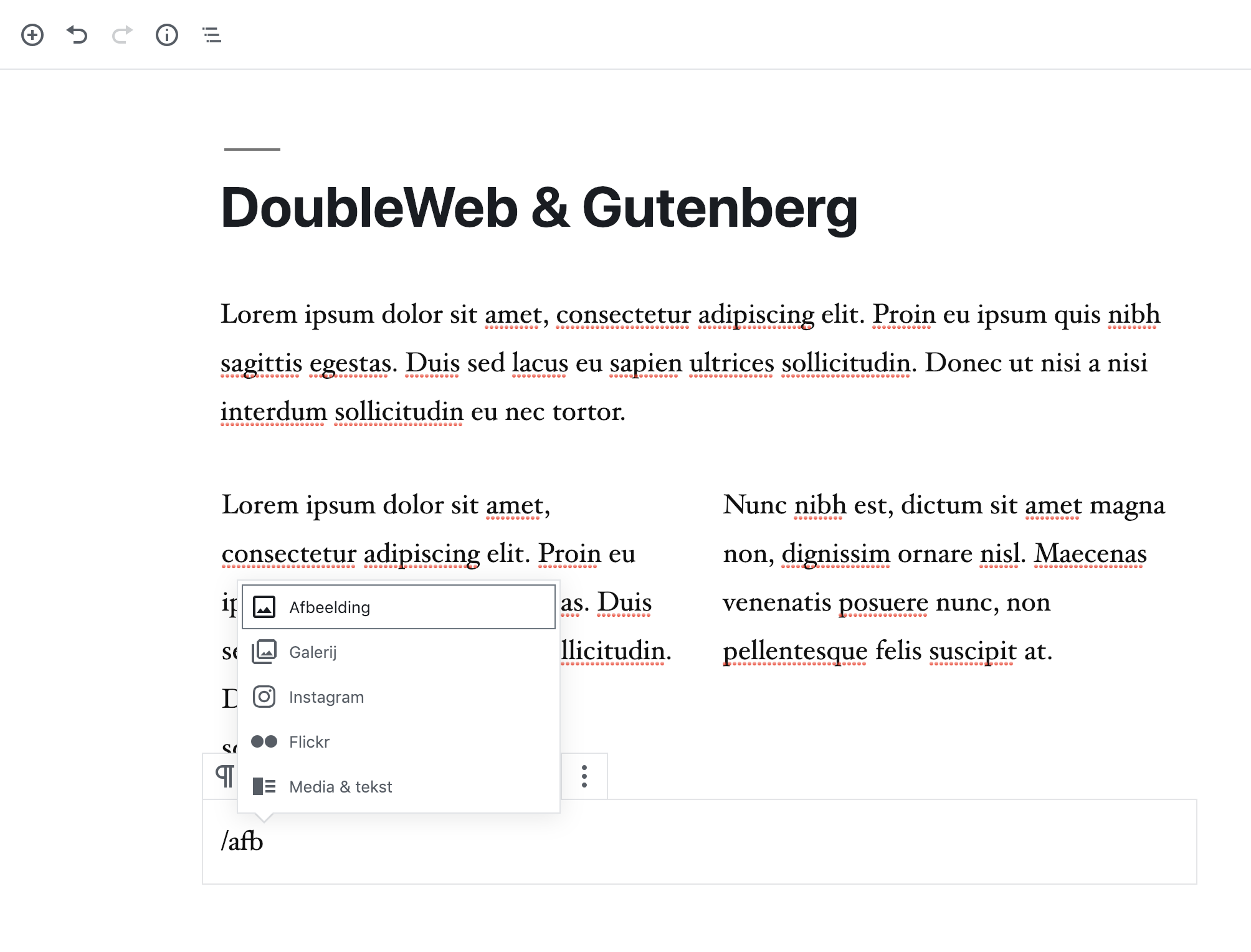 WordPress Gutenberg Editor blokken toevoegen